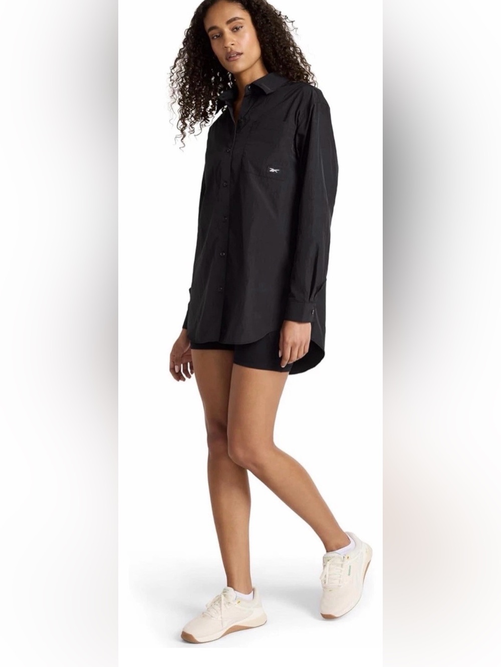 NWT Reebok Black RELAXED Longline Button-Up Shirt
